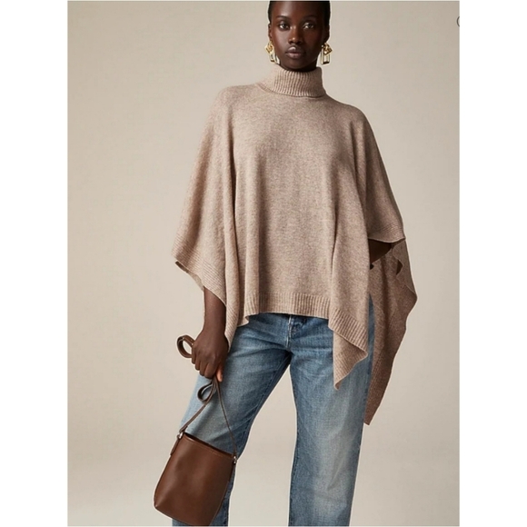 J.Crew Cashmere-Merino Wool Blend Mockneck Poncho - Picture 1 of 5